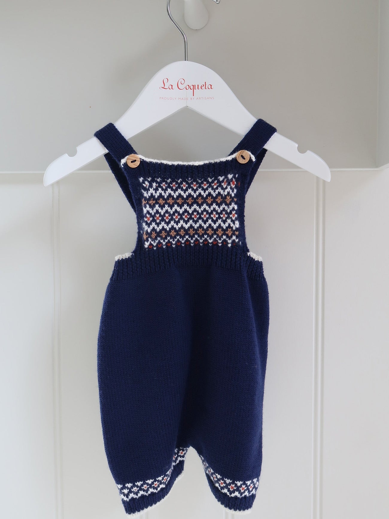 Navy Rubino Merino Fair Isle Baby Knitted Dungarees