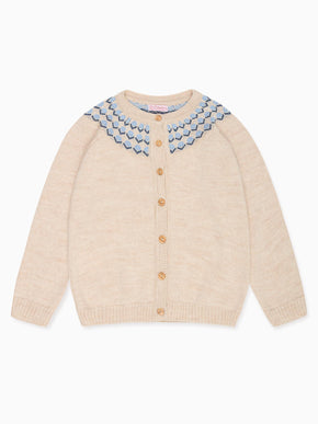 Oatmeal Nelia Merino Fair Isle Girl Cardigan
