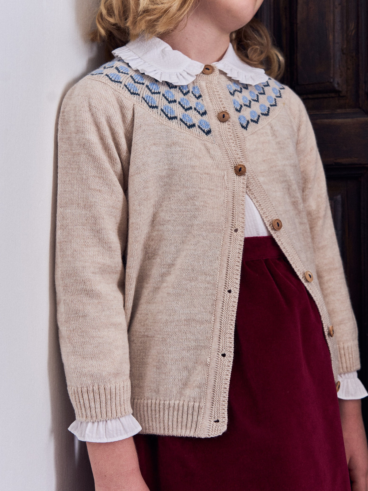 Oatmeal Nelia Merino Fair Isle Girl Cardigan