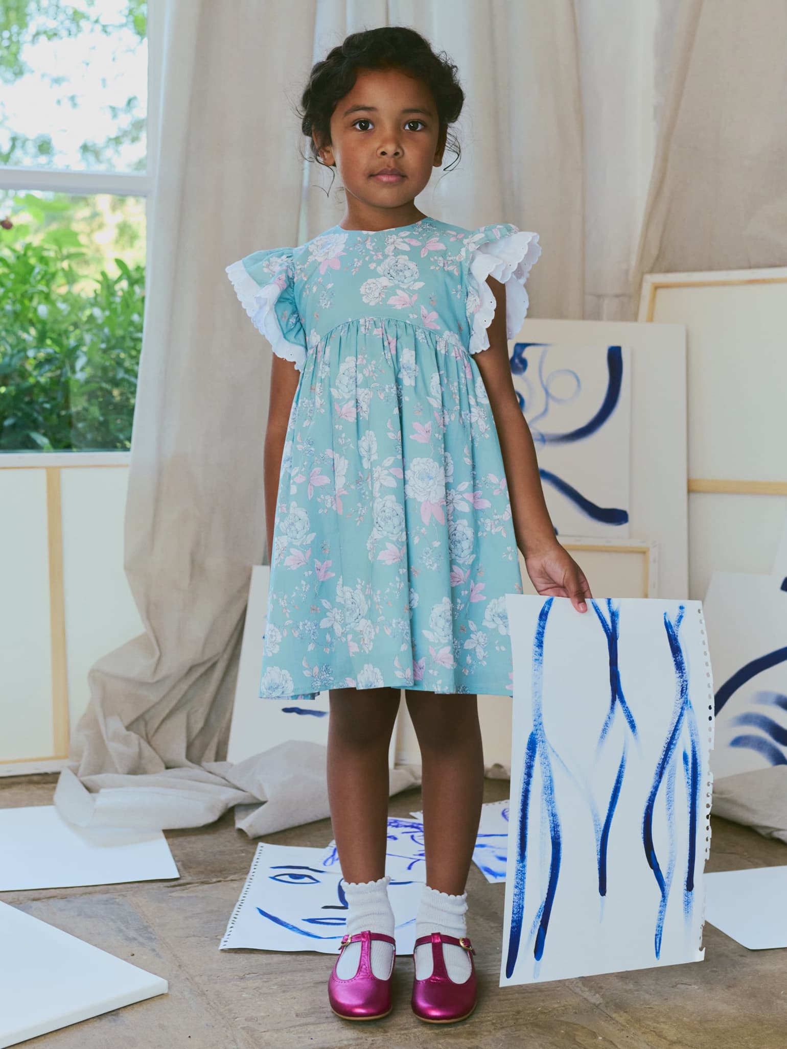 Sage Floral Neva Girl Empire Dress