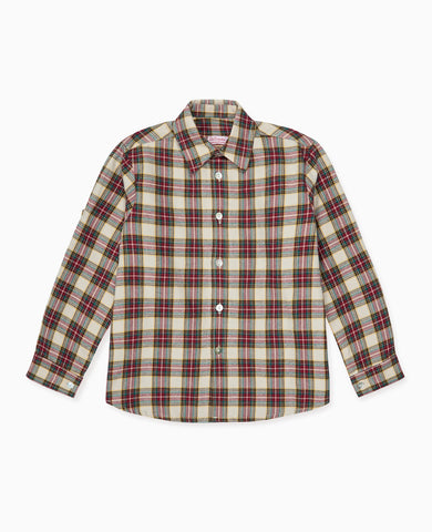Ivory Tartan Nico Long Sleeve Boy Shirt