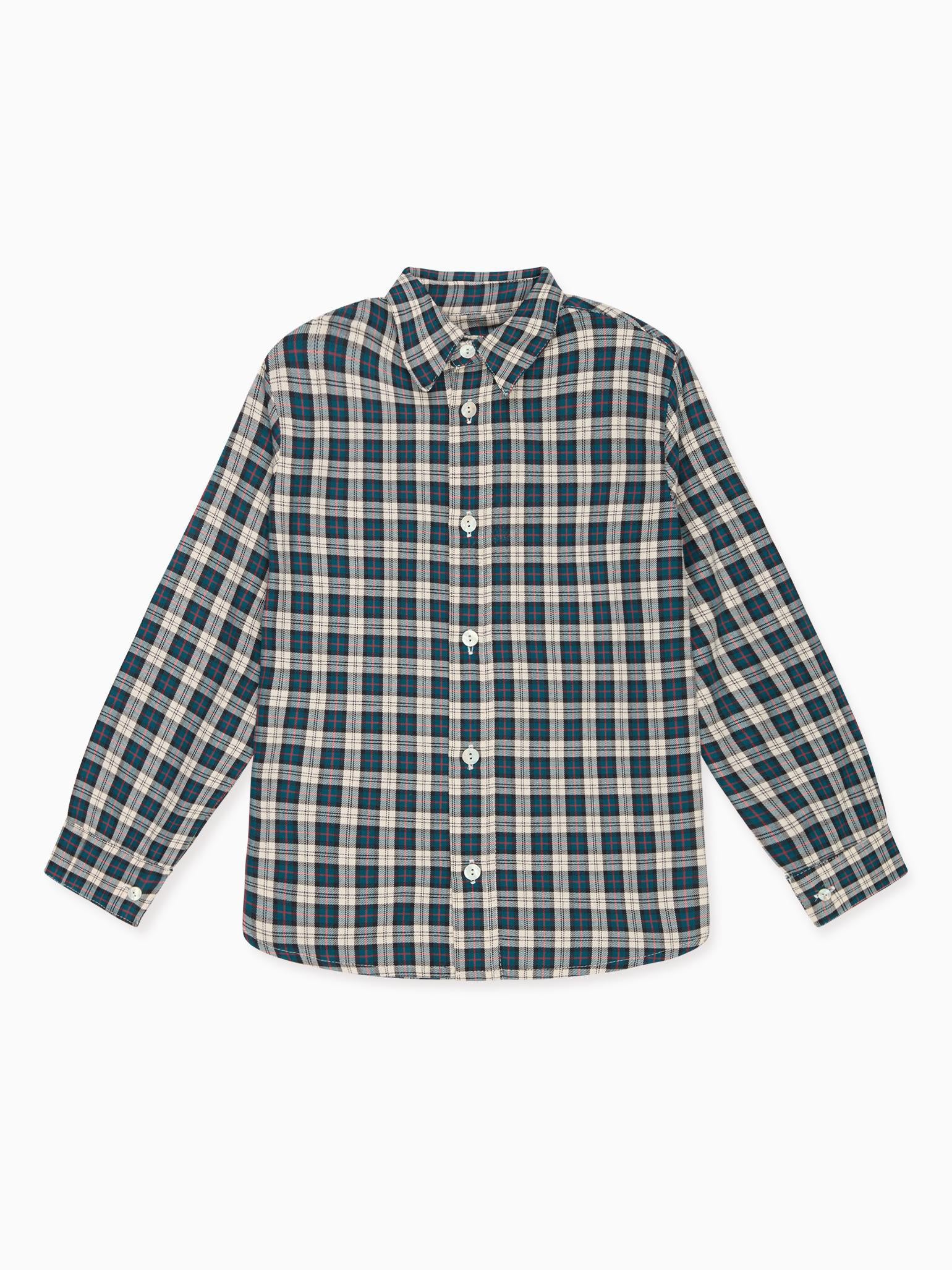 Teal Tartan Nico Long Sleeve Boy Shirt