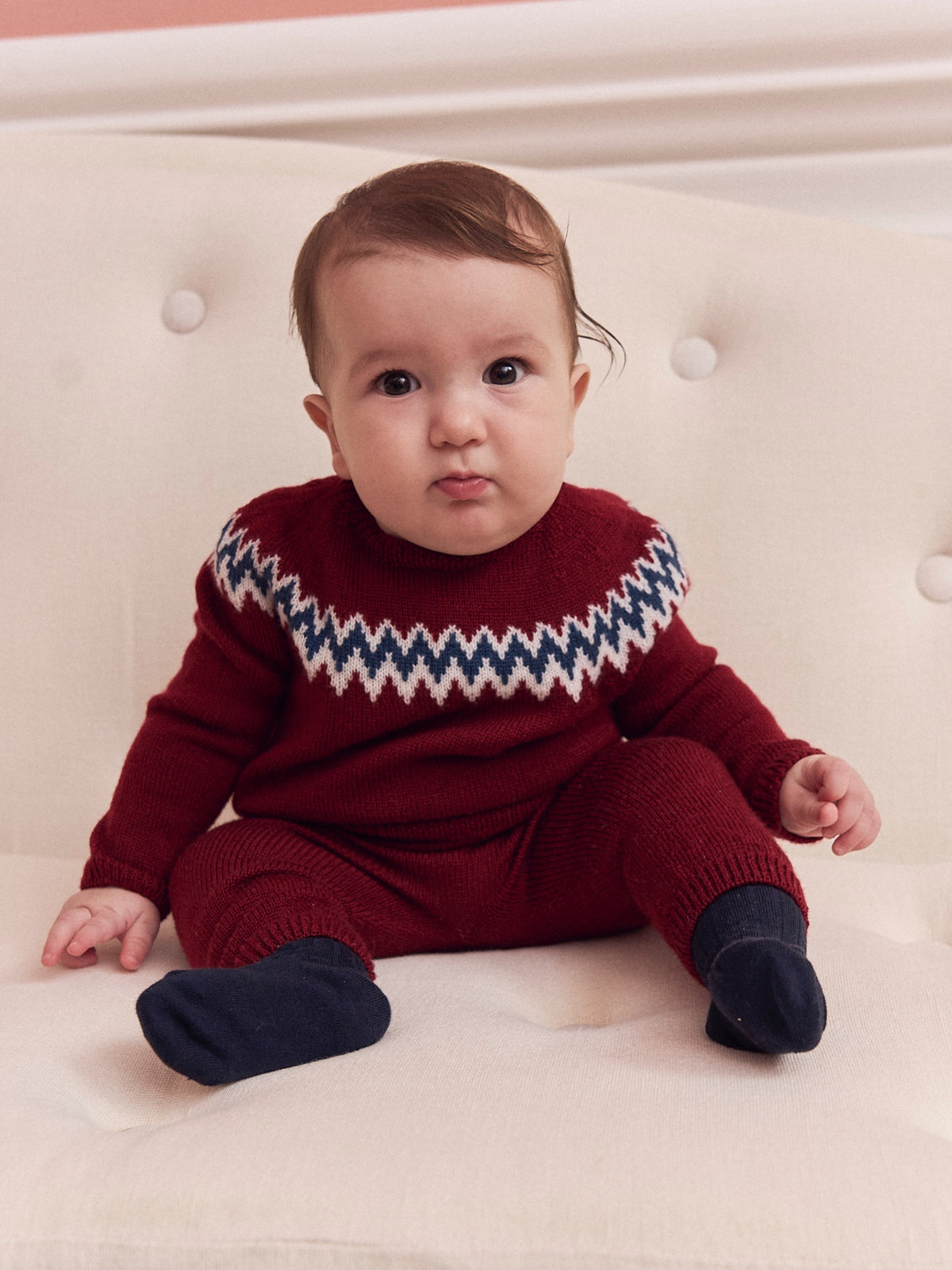 Burgundy Nieve Merino Fair Isle Baby Knitted Set