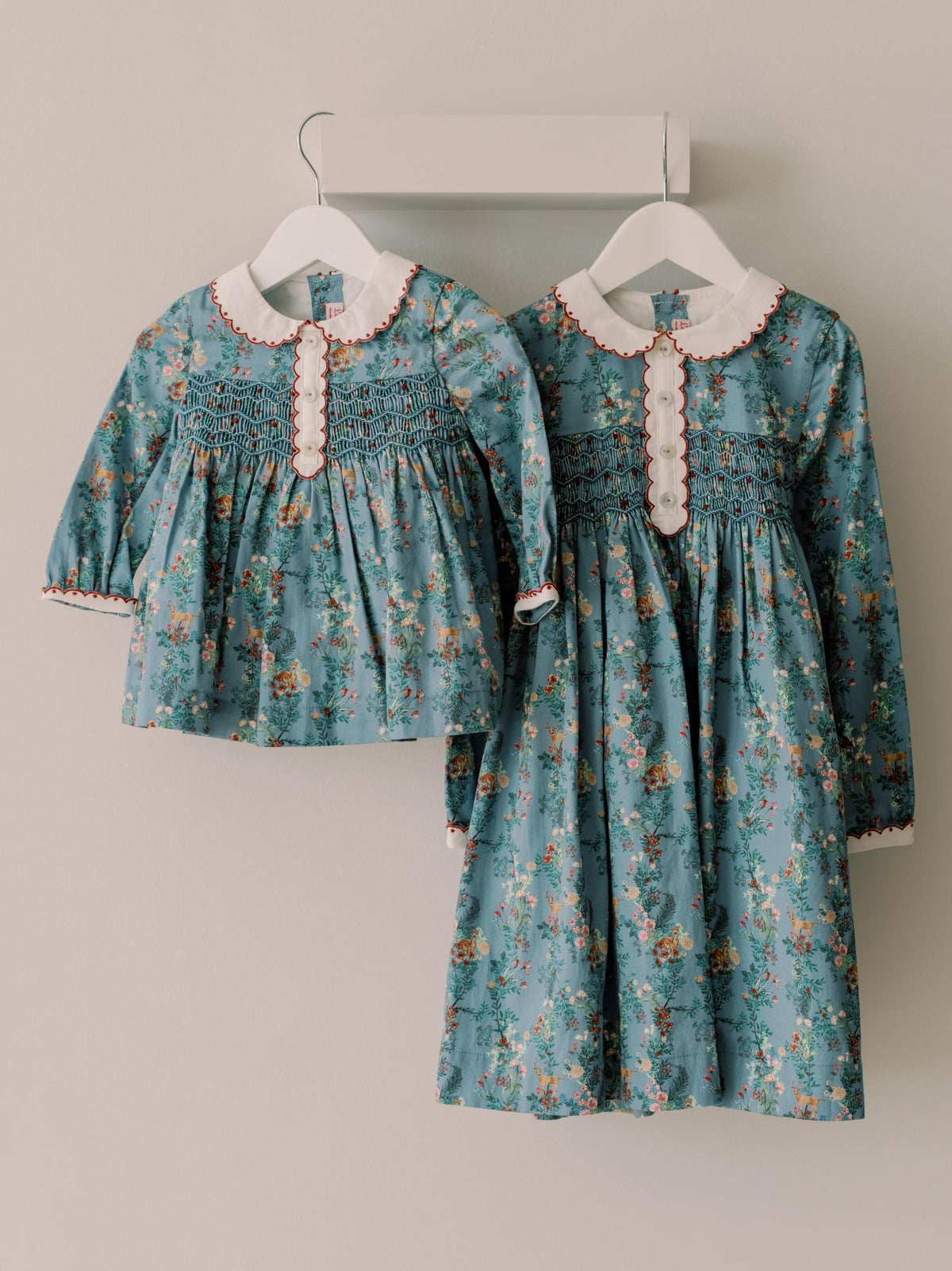 Blue Deer Floral Noelia Girl Hand-Smocked Dress