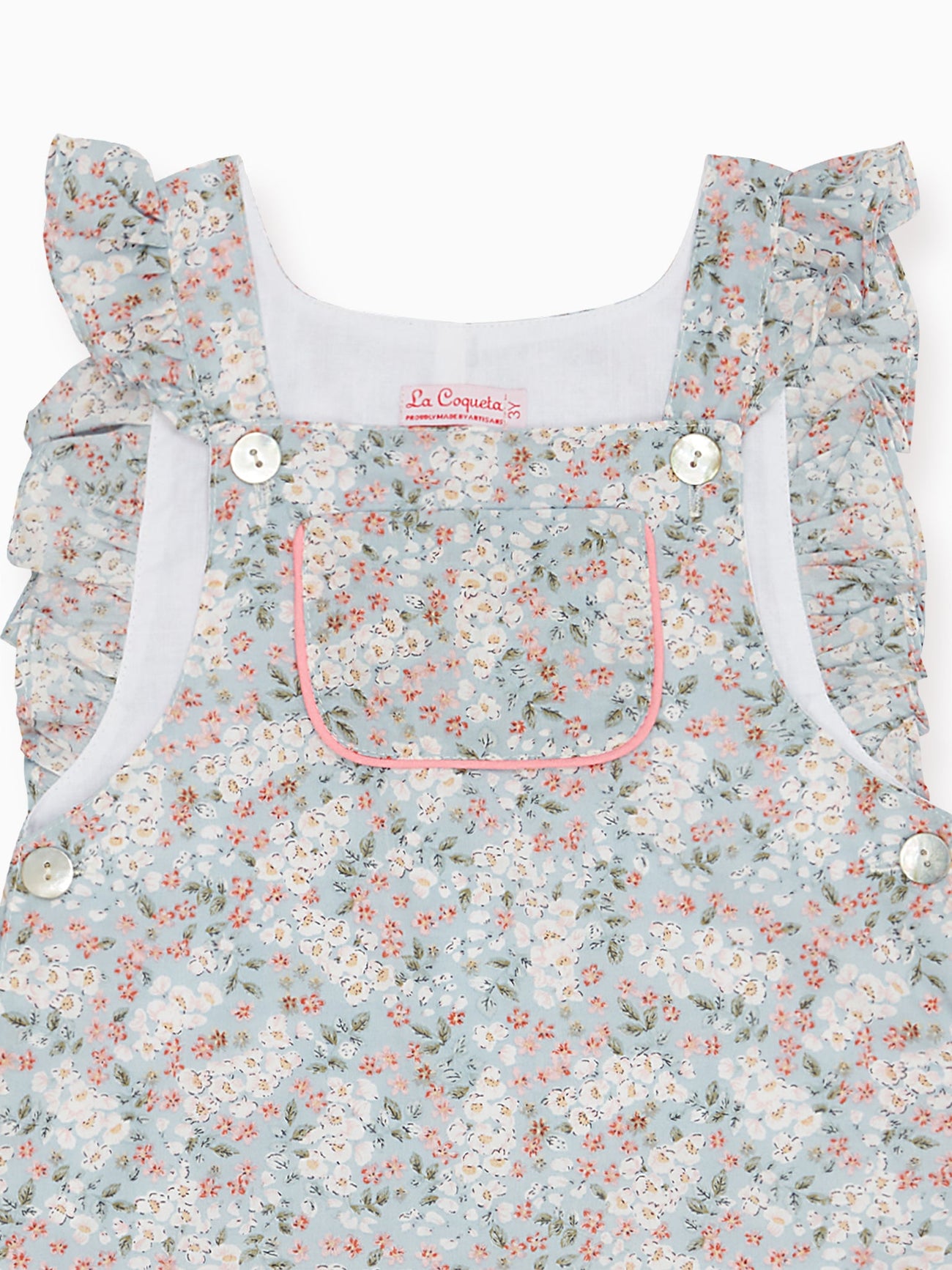 Light Blue Floral Nova Cotton Baby Girl Dungarees