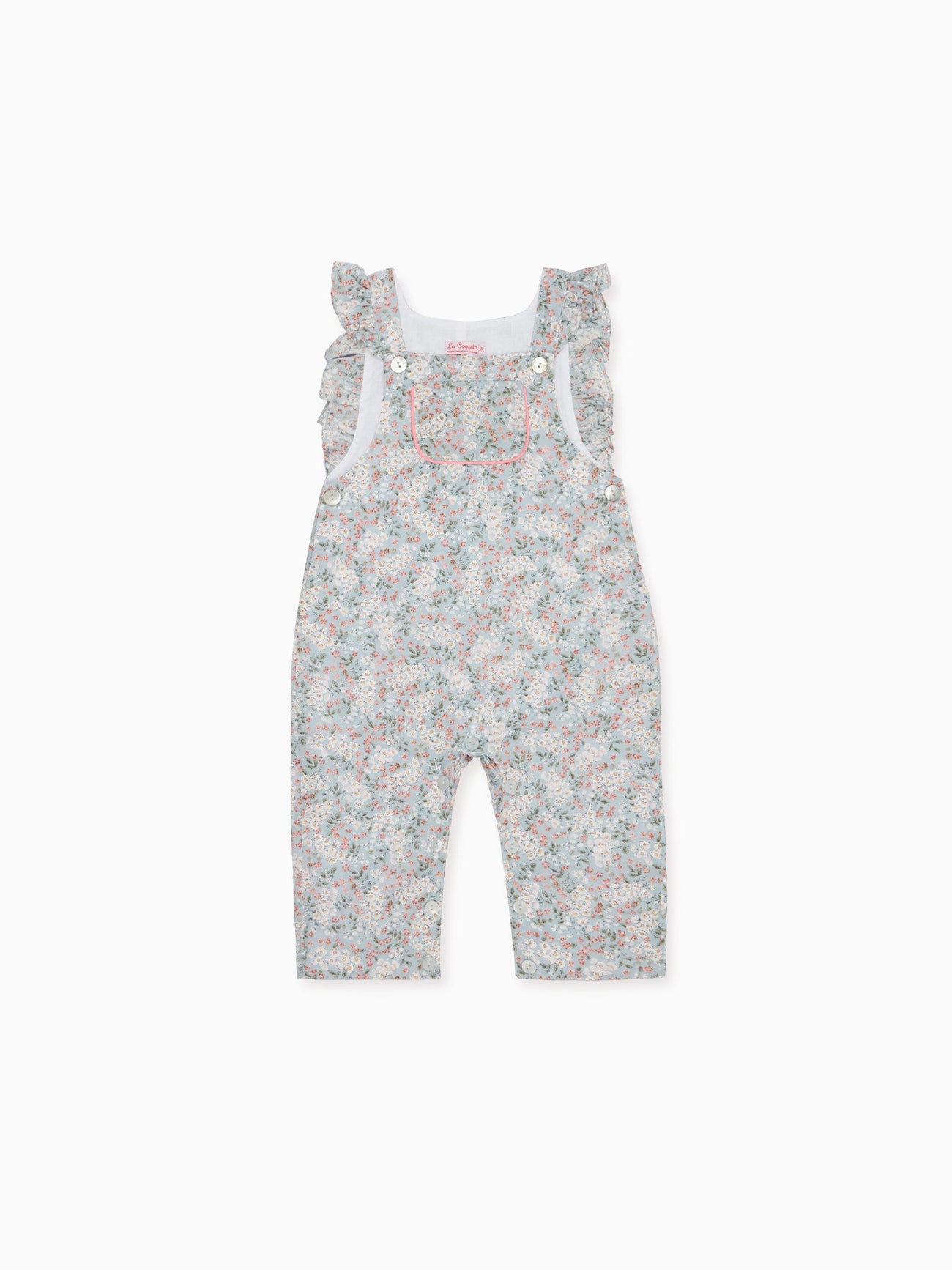 Light Blue Floral Nova Cotton Baby Girl Dungarees