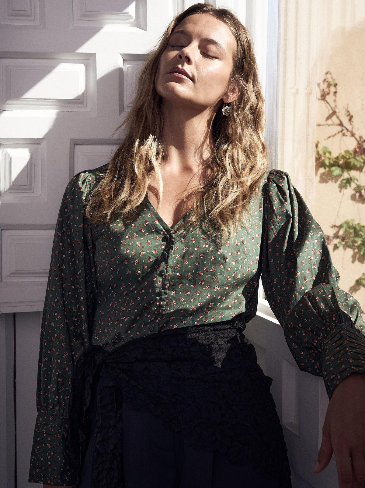 Green Floral Oceanne Women Long Sleeve Shirt