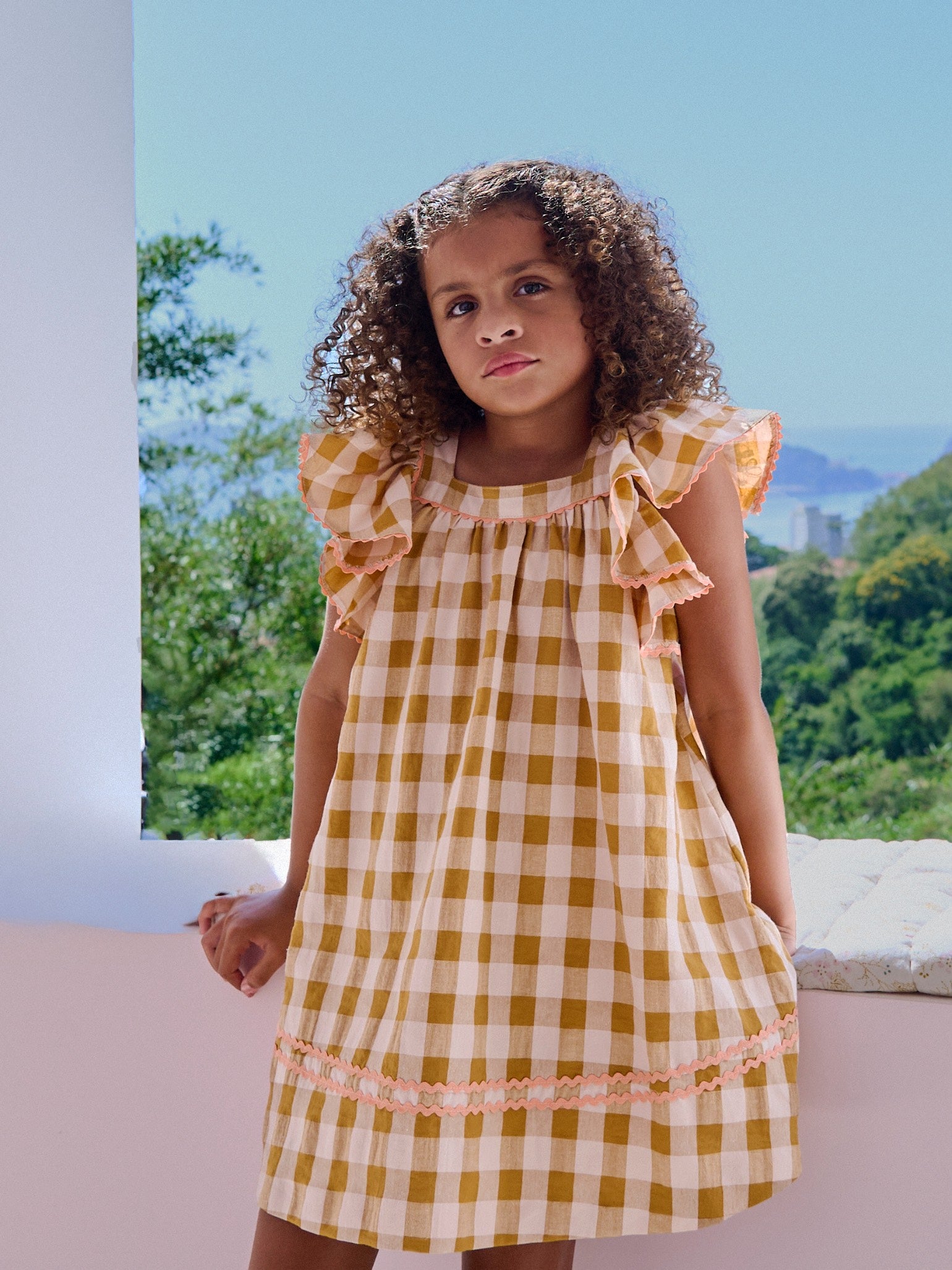 Caramel Gingham Ocra Girl Empire Dress | La Coqueta UK – La