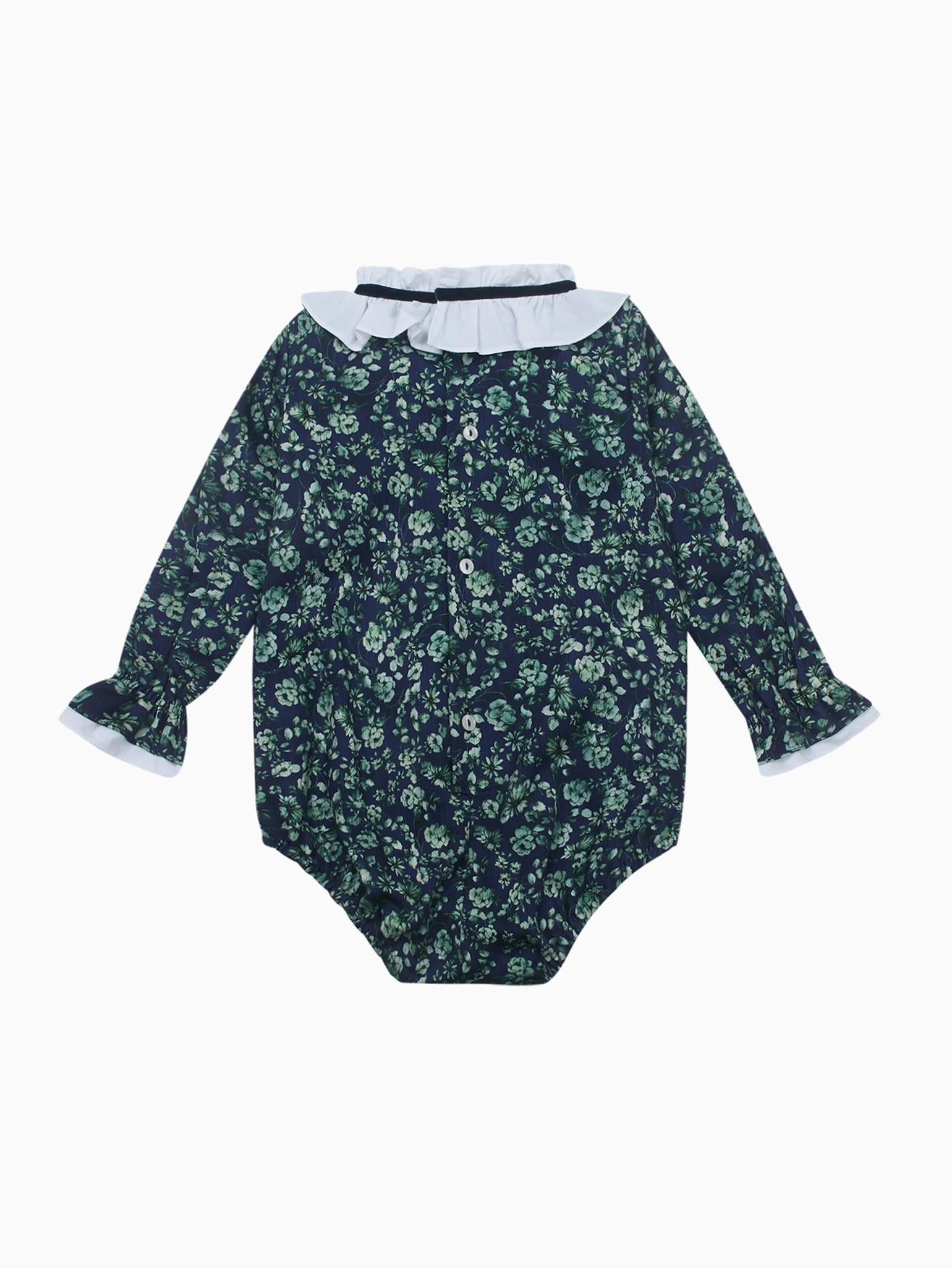 Navy & Green Floral Odisea Baby Girl Romper