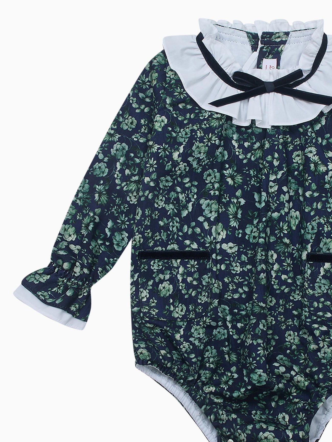 Navy & Green Floral Odisea Baby Girl Romper