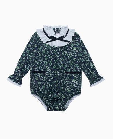 Navy & Green Floral Odisea Baby Girl Romper