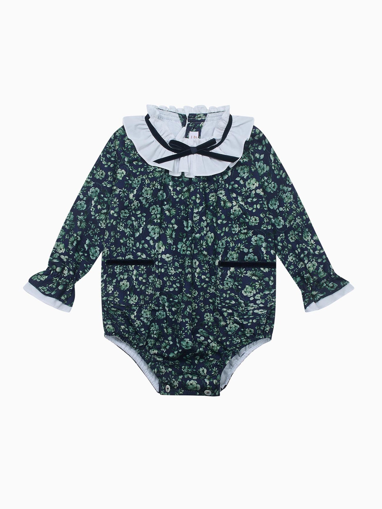 Navy & Green Floral Odisea Baby Girl Romper
