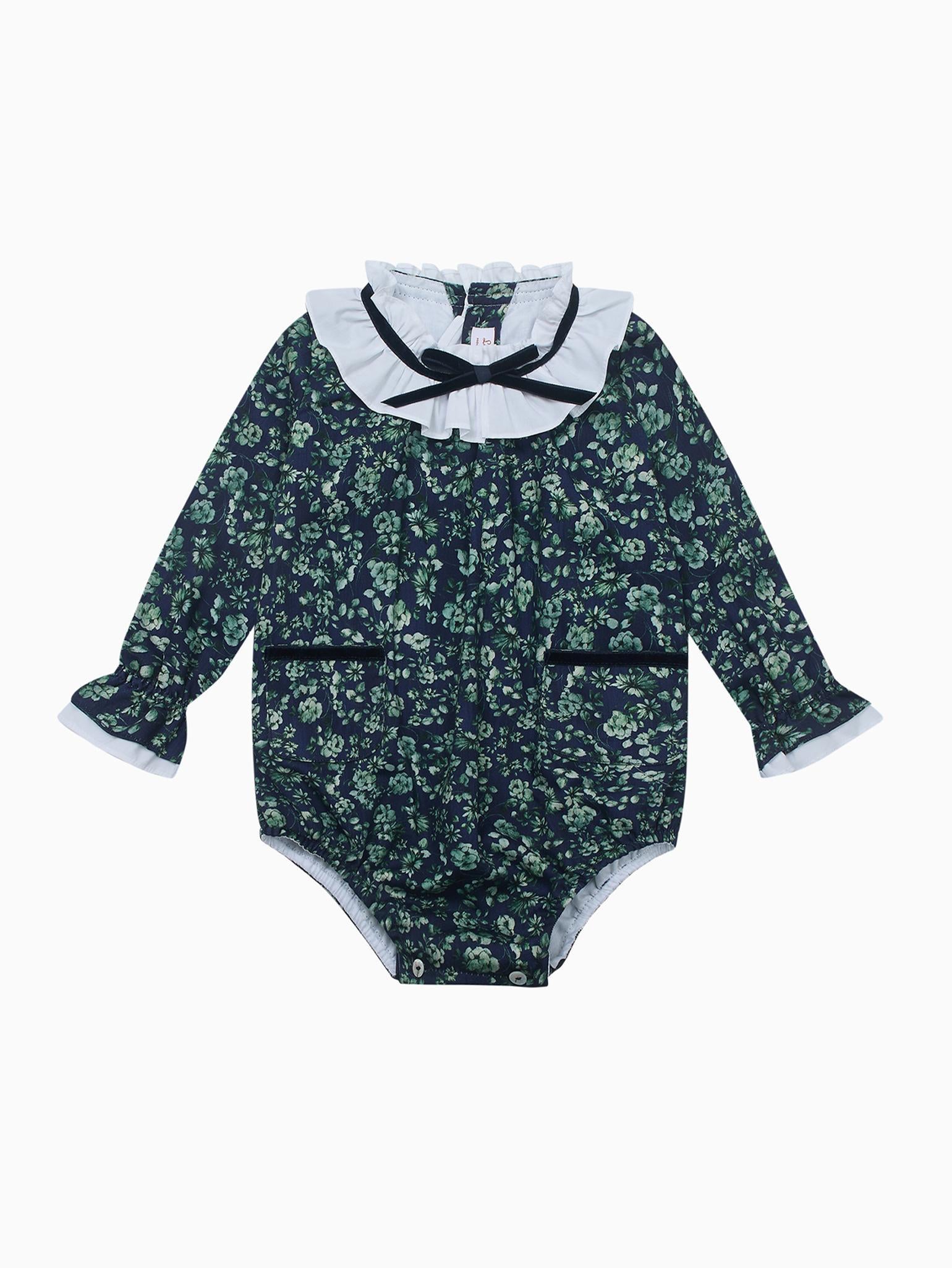 Navy & Green Floral Odisea Baby Girl Romper