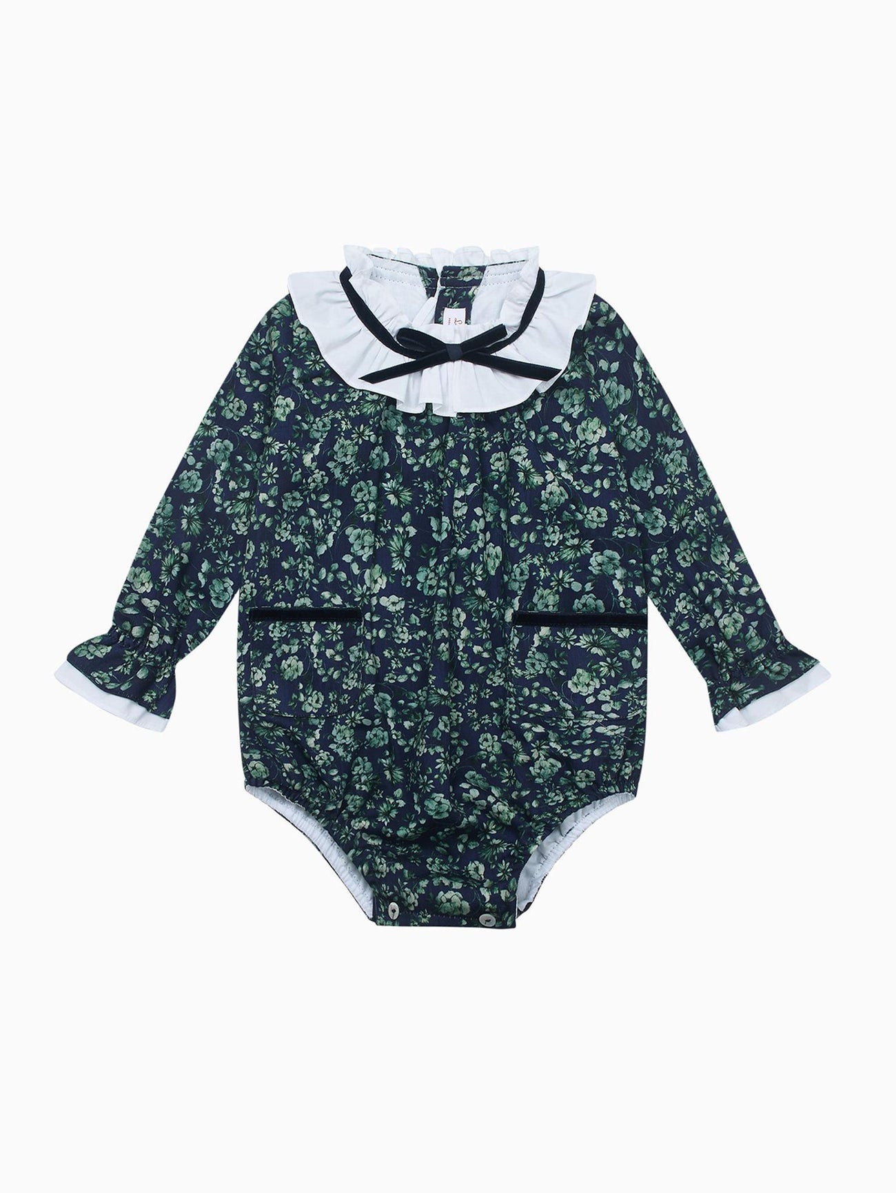 Navy & Green Floral Odisea Baby Girl Romper