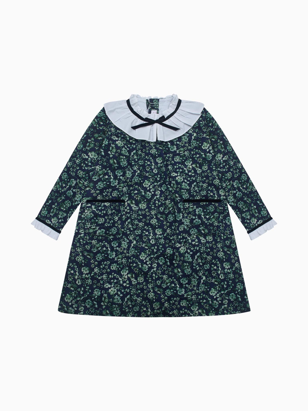 Navy & Green Floral Odisea Girl A-Line Dress