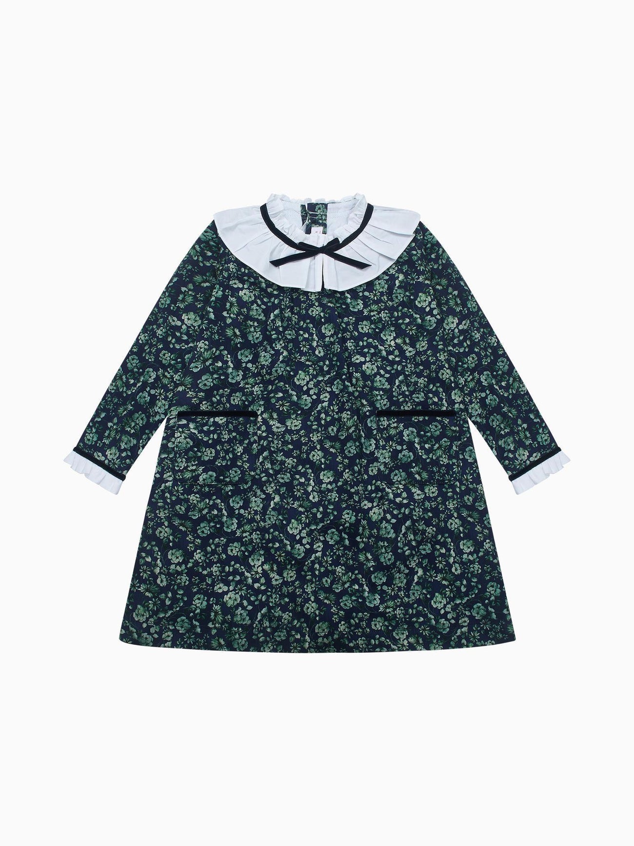 Navy & Green Floral Odisea Girl A-Line Dress