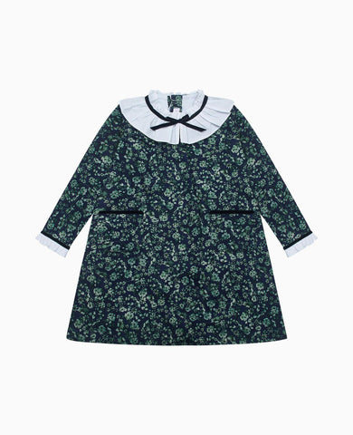 Navy & Green Floral Odisea Girl A-Line Dress