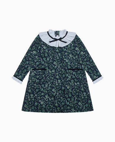 Navy & Green Floral Odisea Girl A-Line Dress