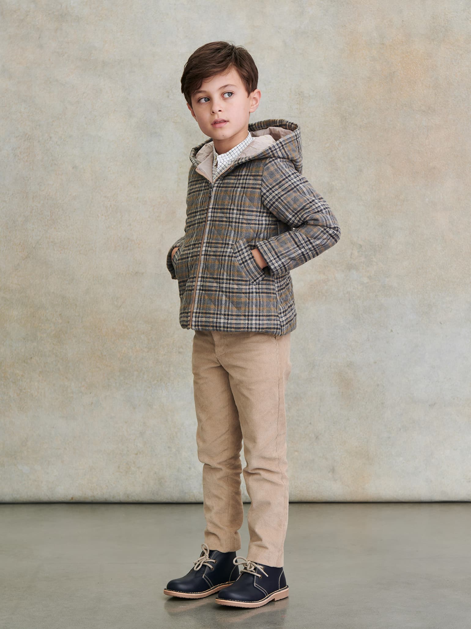 Brown Check Olfo Boy Jacket
