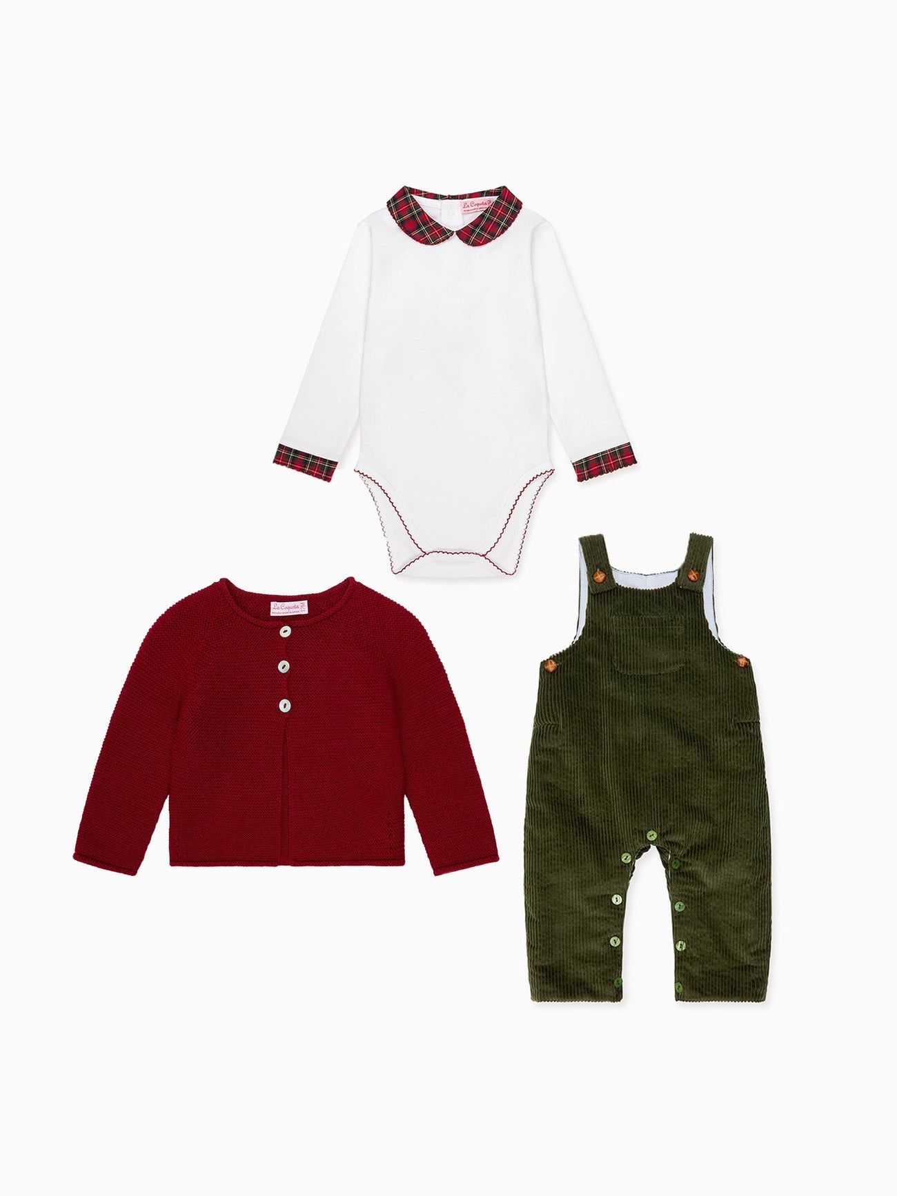 Bastia Baby Body Vest, Coroza Baby Dungarees & Denia Baby Cardigan Outfit Bundle