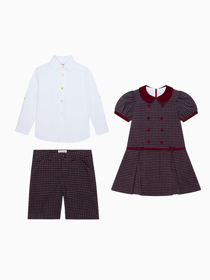 Camala Girl Dress, Lucas Boy Shorts & Nico Boy Shirt Outfit Bundle