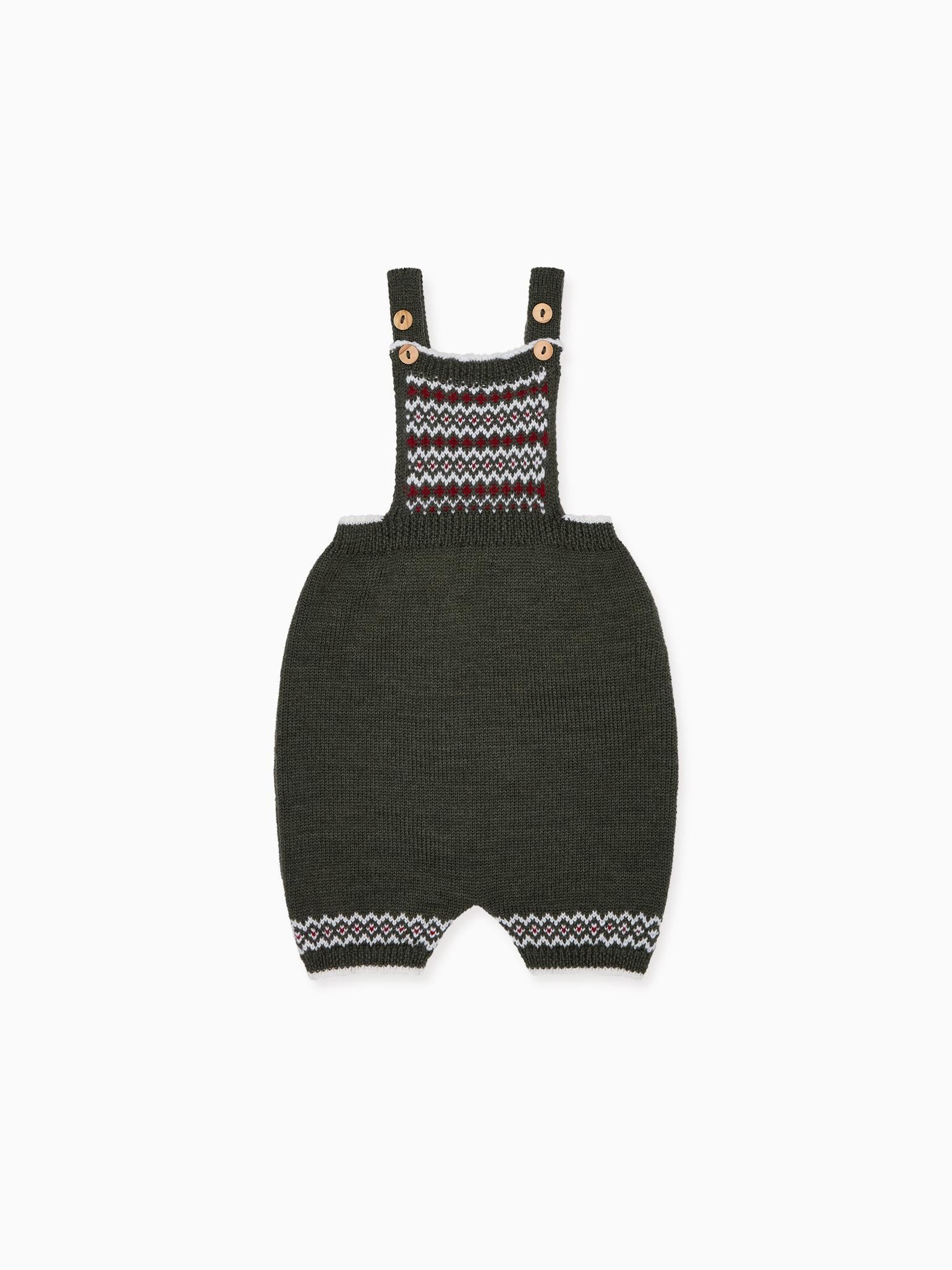 Olive Aspen Fair Isle Merino Baby Knitted Dungarees