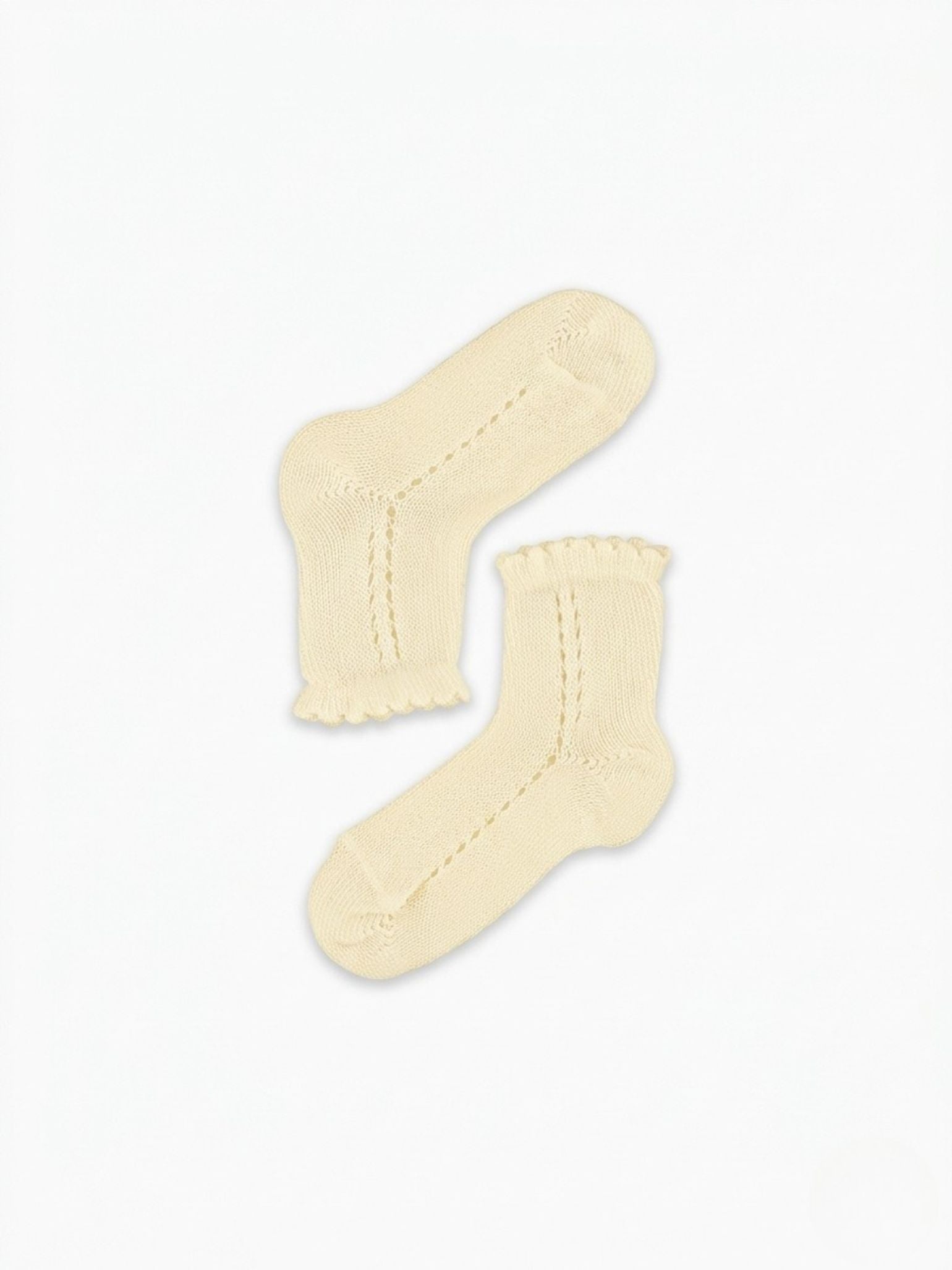 Pale Yellow Openwork Short Girl Socks