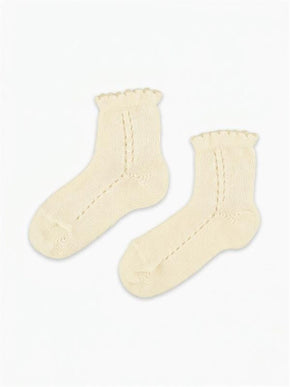 Pale Yellow Openwork Short Girl Socks