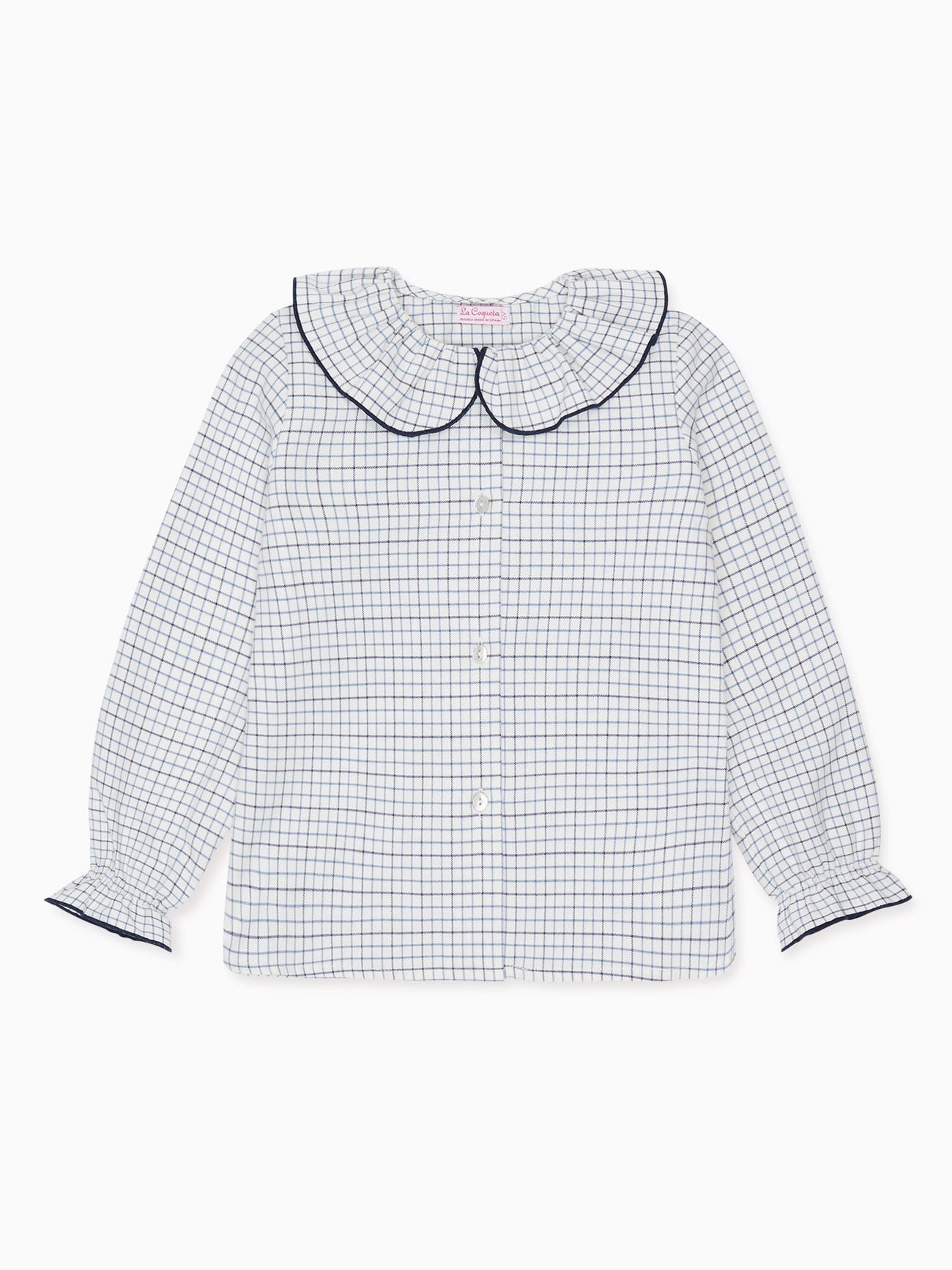 Navy Check Pinia Long Sleeve Girl Shirt