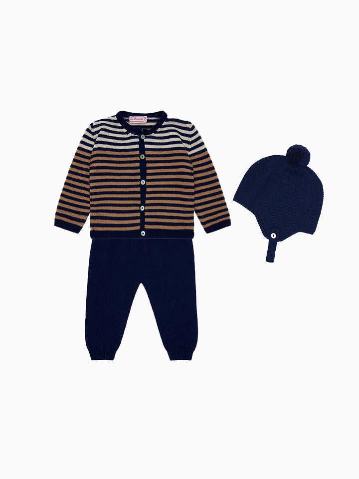 Navy Stripe Pinto Merino Baby Knitted Gift Box Set