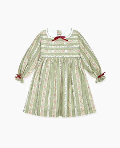 Sage Green Floral Stripe Provenza Girl Dress