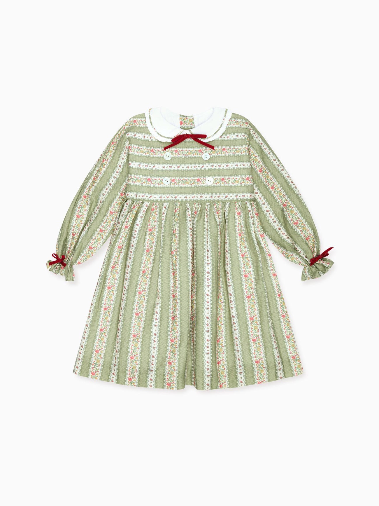 Sage Green Floral Stripe Provenza Girl Dress