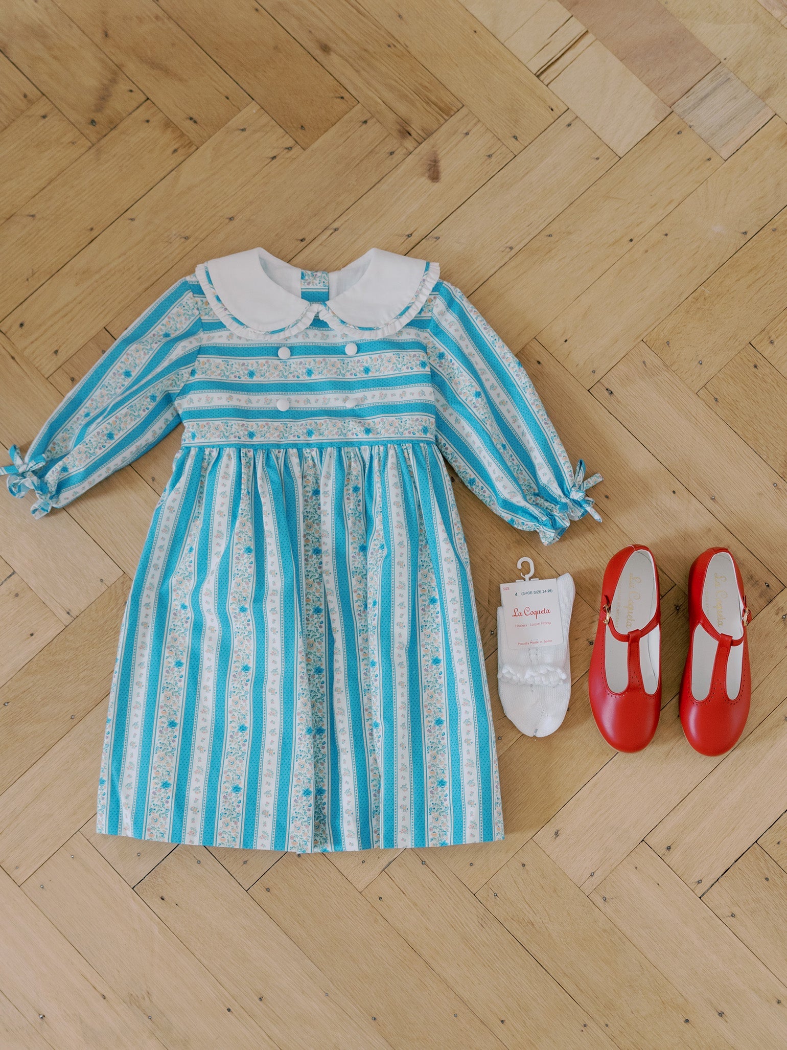 Blue Floral Stripe Provenza Girl Dress
