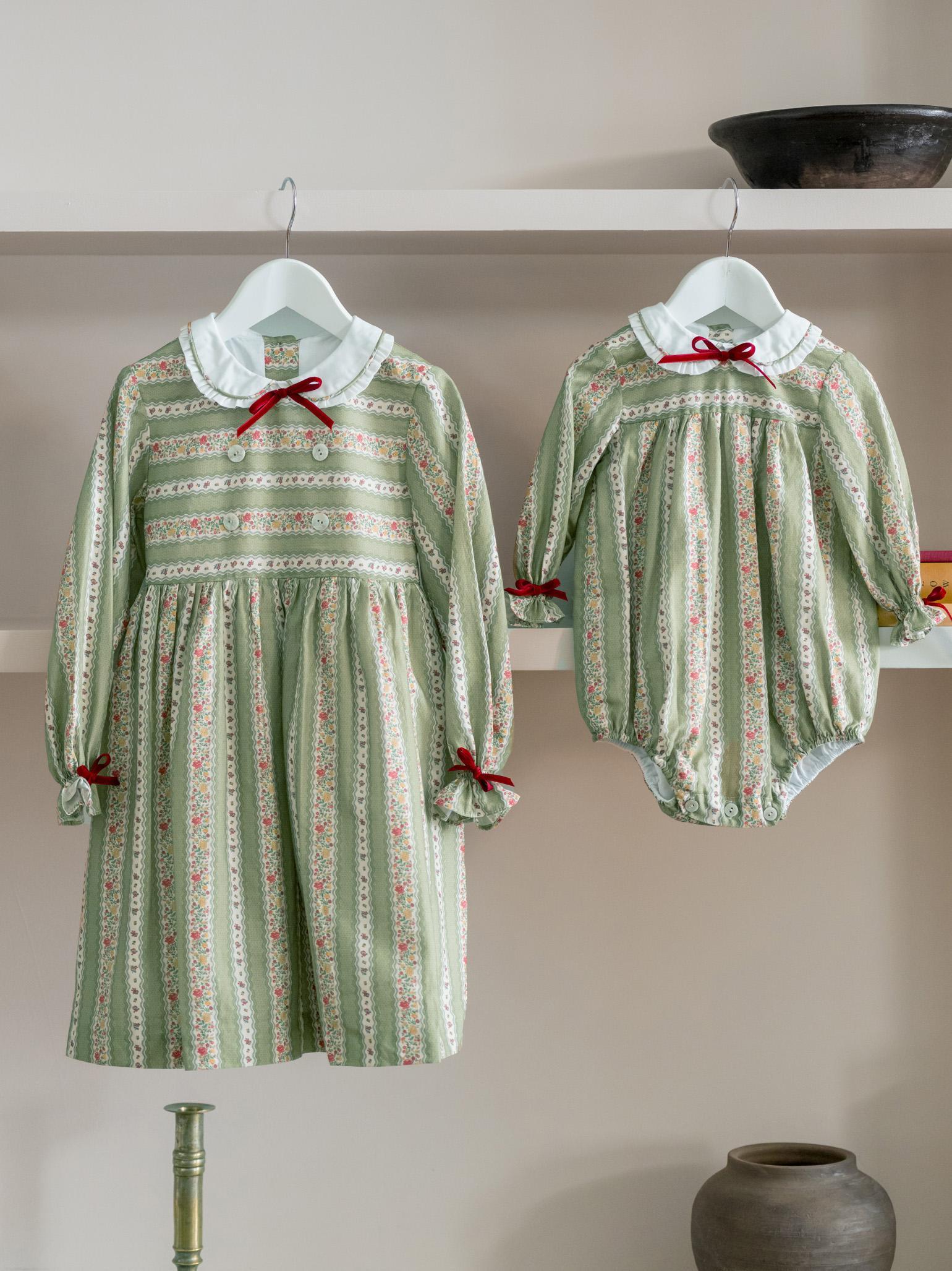 Sage Green Floral Stripe Senna Baby Girl Romper