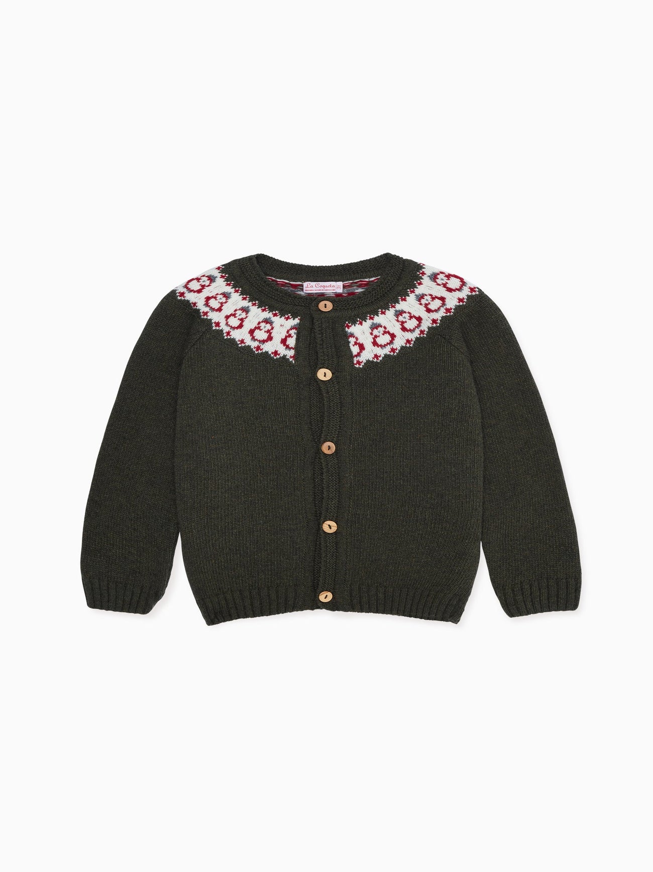 Olive Green Pura Fair Isle Merino Baby Cardigan
