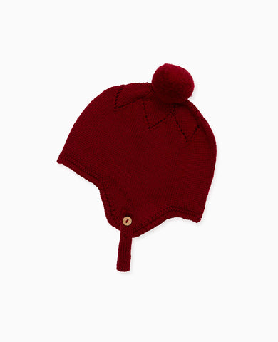 Burgundy Renta Merino Baby Knitted Bonnet