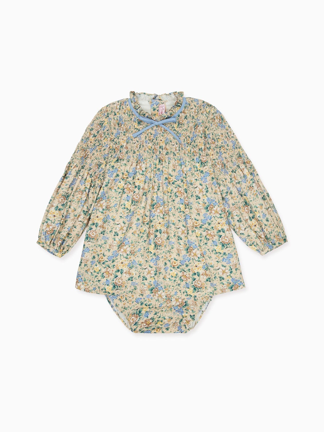 Beige Floral Raya Baby Girl Hand-Smocked Set