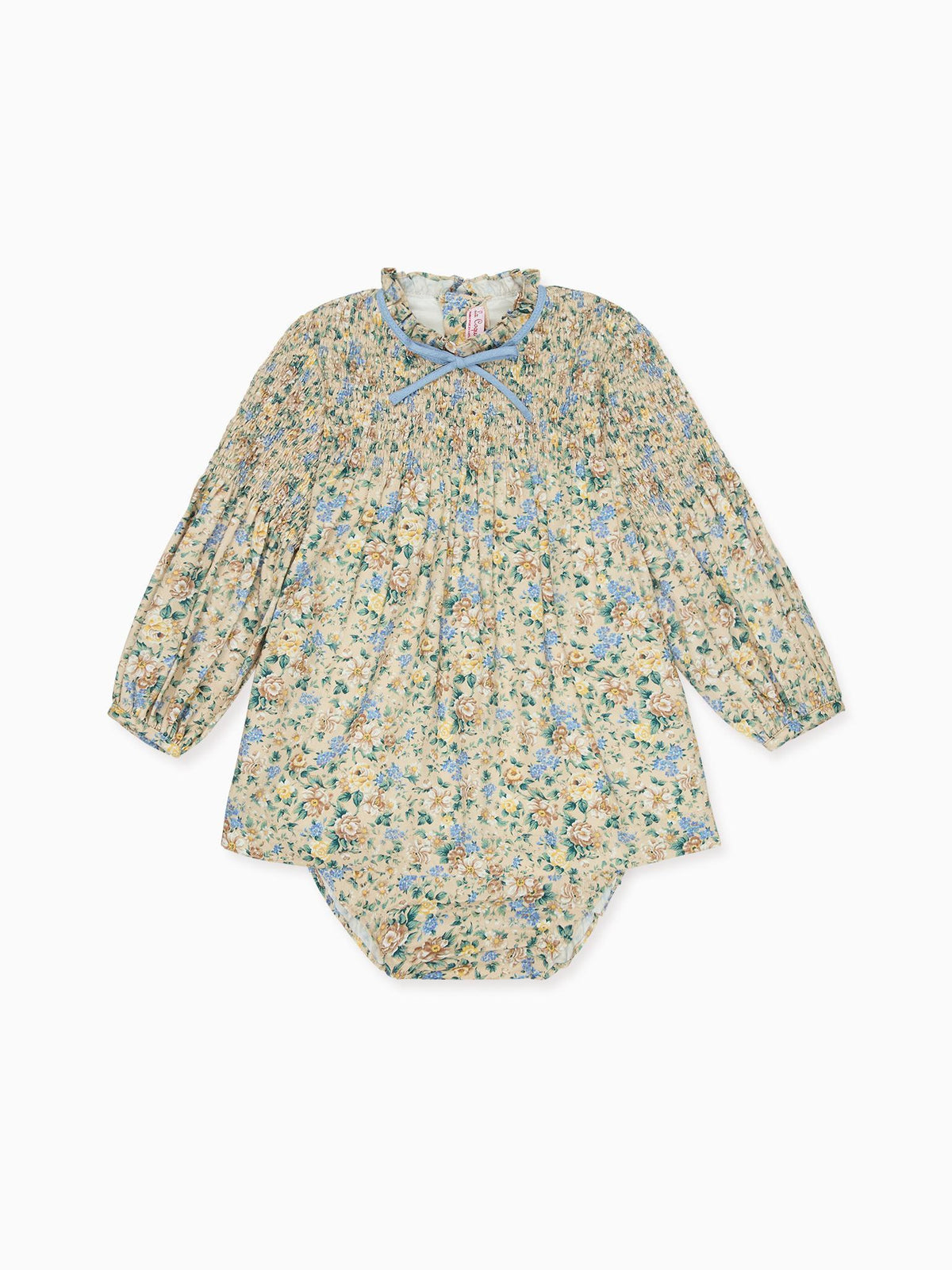 Beige Floral Raya Baby Girl Hand-Smocked Set