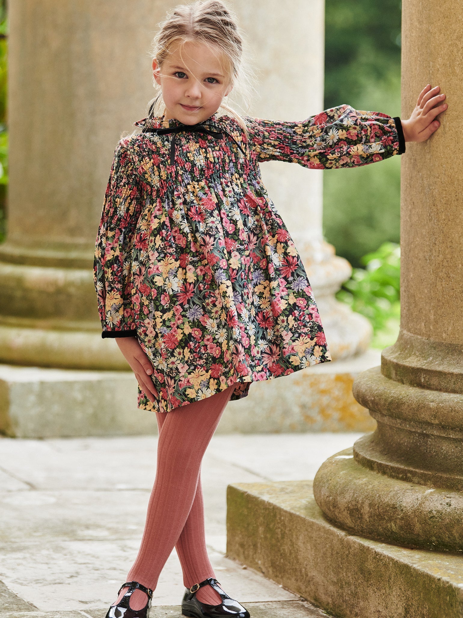 Black Floral Raya Girl Smocked Dress La Coqueta Kids