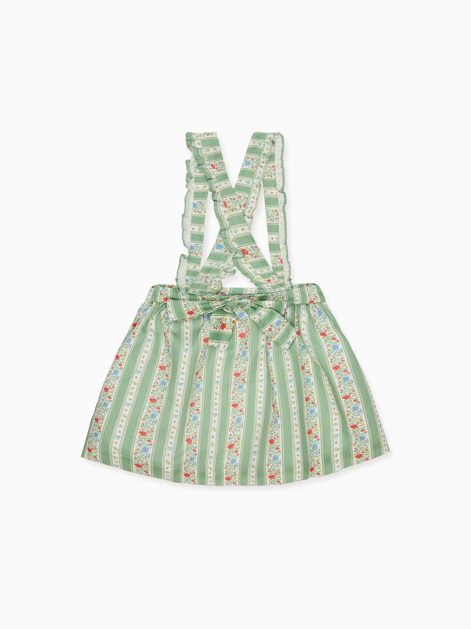 Sage Floral Stripe Reina Girl Pinafore Skirt