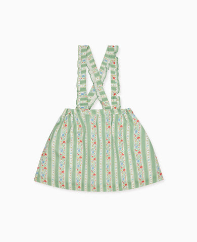 Sage Floral Stripe Reina Girl Pinafore Skirt