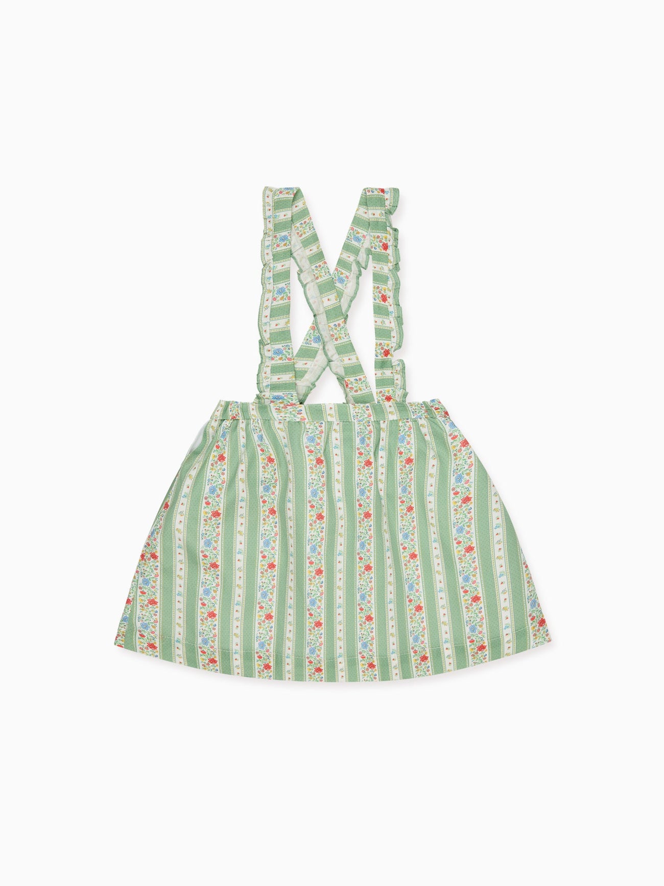Sage Floral Stripe Reina Girl Pinafore Skirt