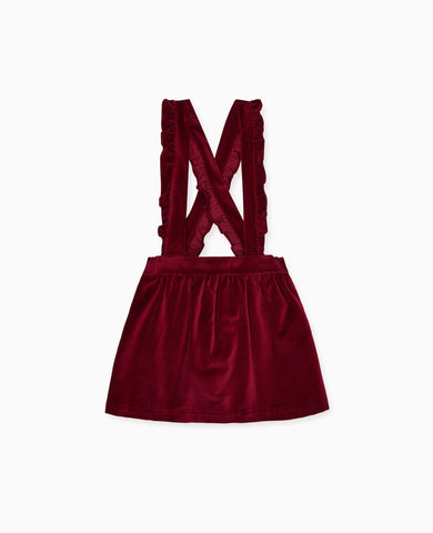 Burgundy Reina Velvet Girl Pinafore Skirt