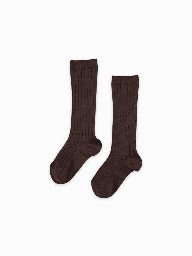 Chocolate Brown Ribbed Knee High Kids Socks – La Coqueta Kids