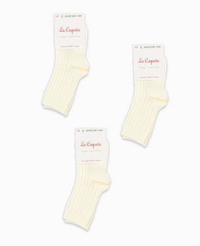 Off White Ribbed Short Kids Socks Set