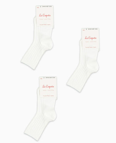 White Ribbed Short Kids Socks Set