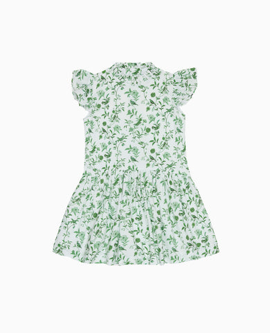 Hill House Home X La Coqueta Green Bird Floral Rita Girl Drop Waist Dress