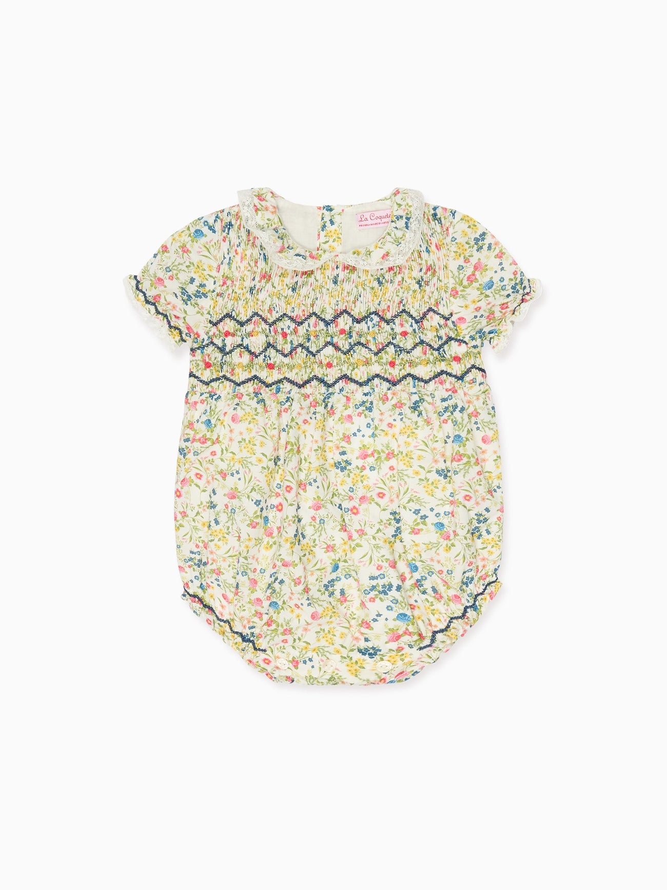 Ivory Floral Sabrina Baby Girl Hand-Smocked Romper