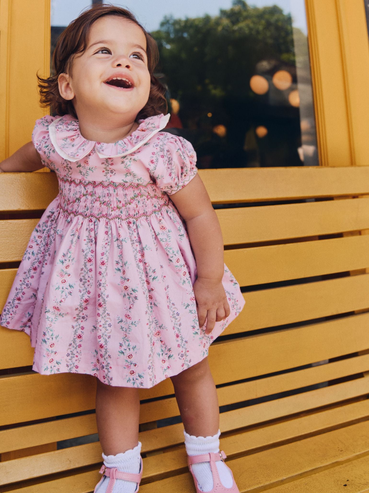 Pink Garland Floral Sara Baby Girl Hand-Smocked Set