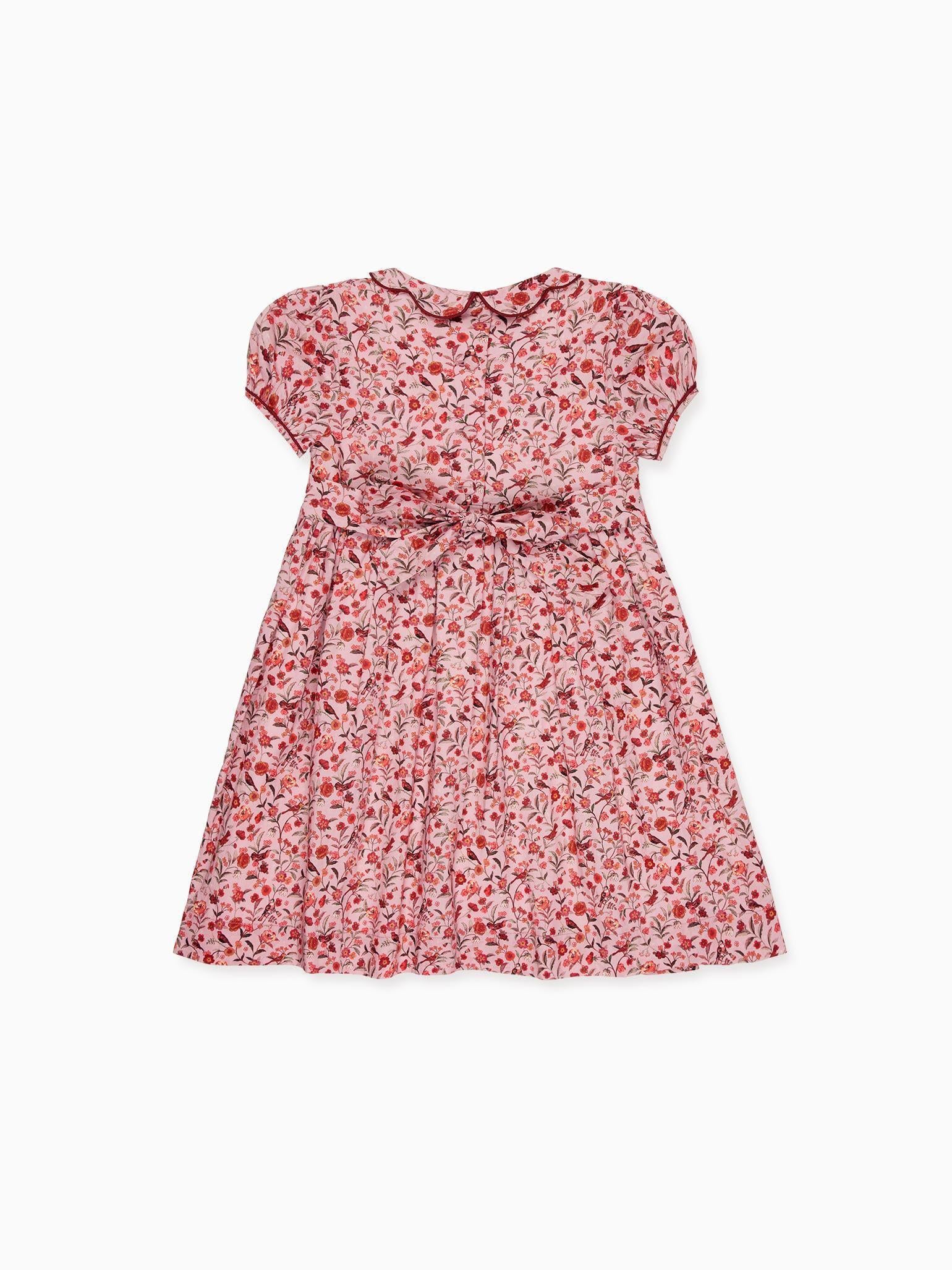Pink Bird Floral Scarlett Girl Hand-Smocked Dress